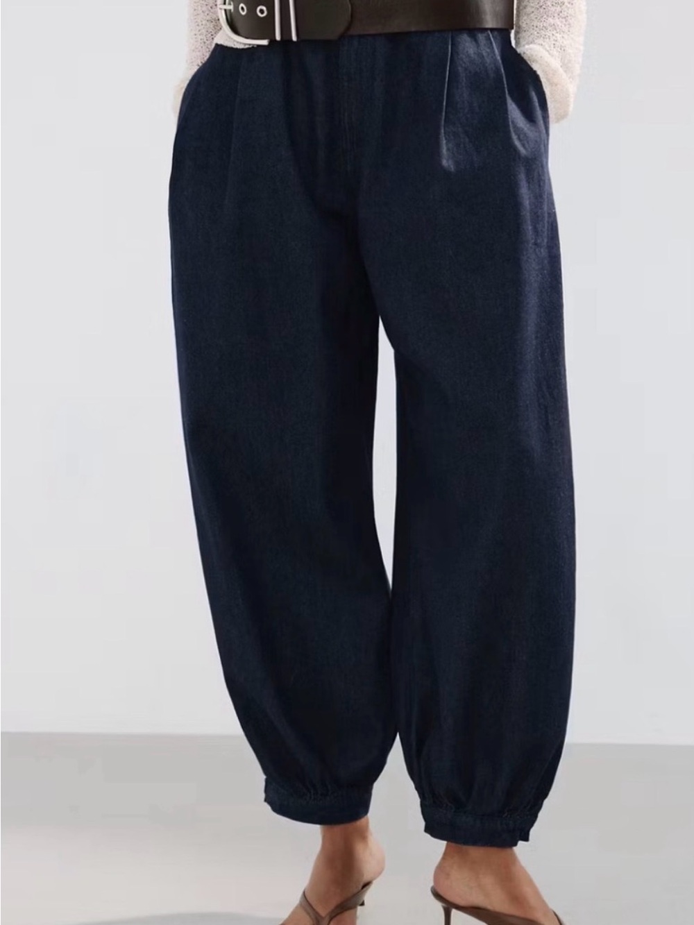 Mango Women Balloon  Navy jean Pants